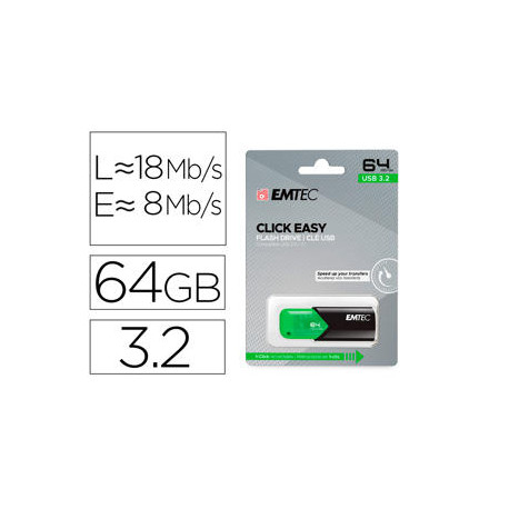 MEMORIA EMTEC USB 3.2 CLICK EASY 64 GB VERDE