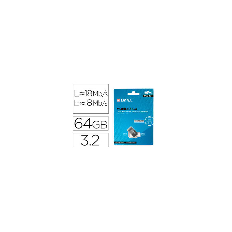 MEMORIA EMTEC USB 3.2 DUAL MOBILE & GO TYPE-C /USB 64 GB