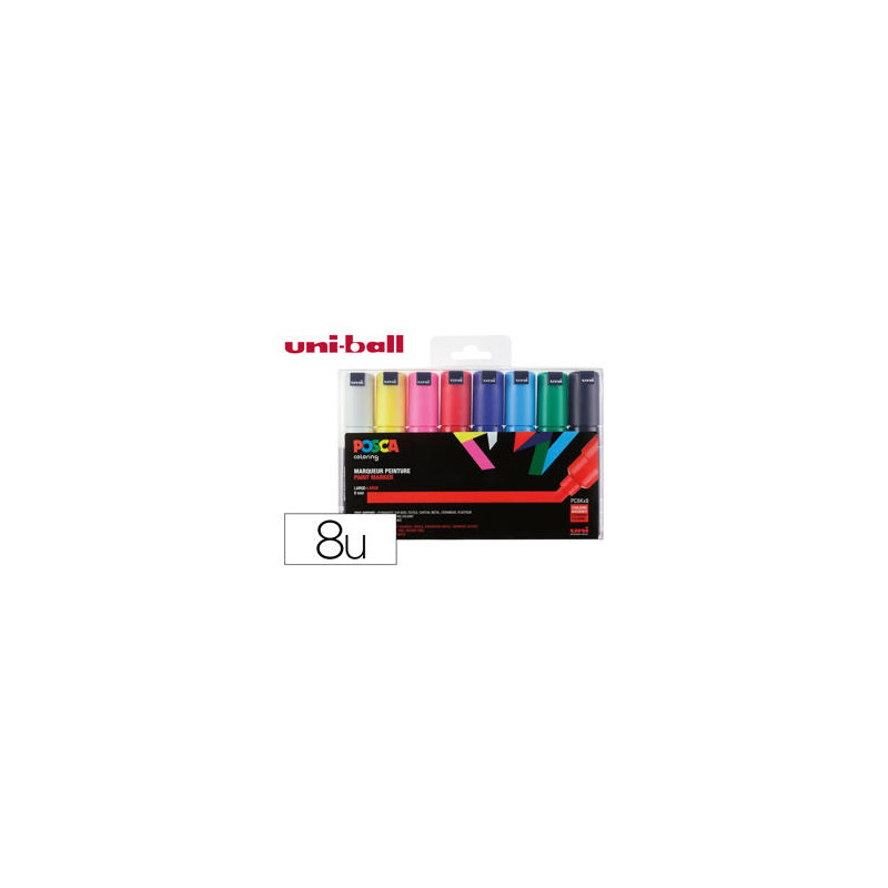 ROTULADOR UNI POSCA PC-8K/8C MARCADOR DE PINTURA PUNTA BISELADA 8 MM ESTUCHE DE 8 UNIDADES COLORES B