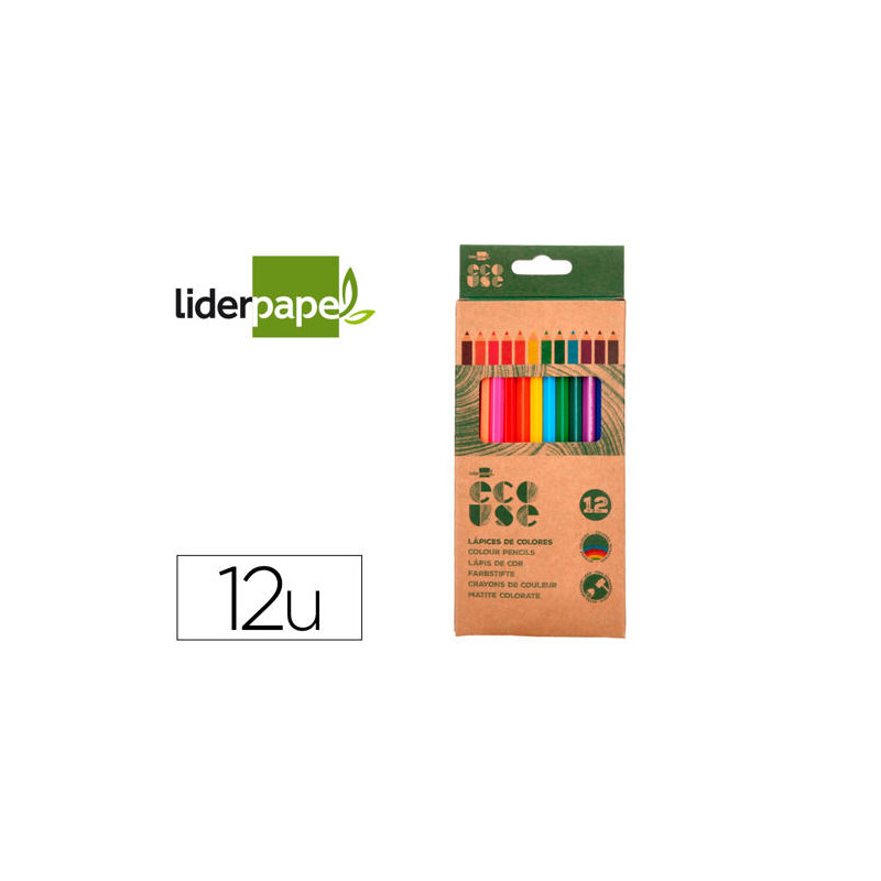LAPICES DE COLORES LIDERPAPEL ECOUSE CAJA DE 12 UNIDADES COLORES SURTIDOS CON CERTIFICADO FSC