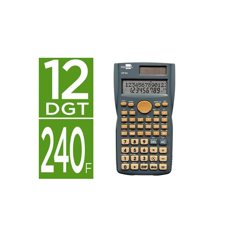 CALCULADORA LIDERPAPEL CIENTIFICA XF34 12 DIGITOS 240 FUNCIONES CON TAPA SOLAR Y PILAS COLOR GRIS 15