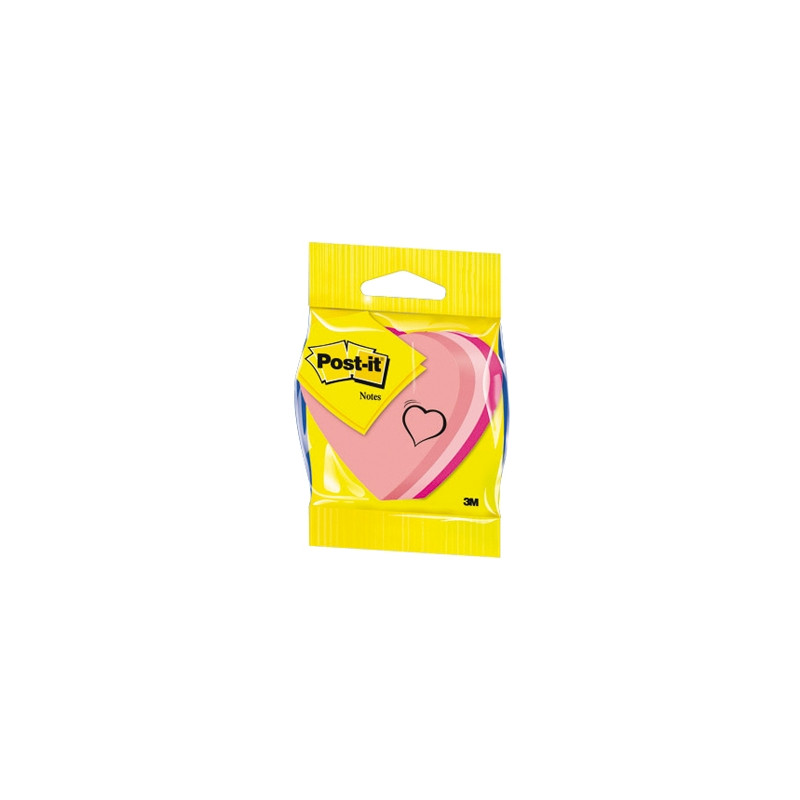 BLISTER PAPELERIA 3M 2007H CUBO DE NOTAS POST-IT TROQUELADO CORAZON 3 COLORES NEON