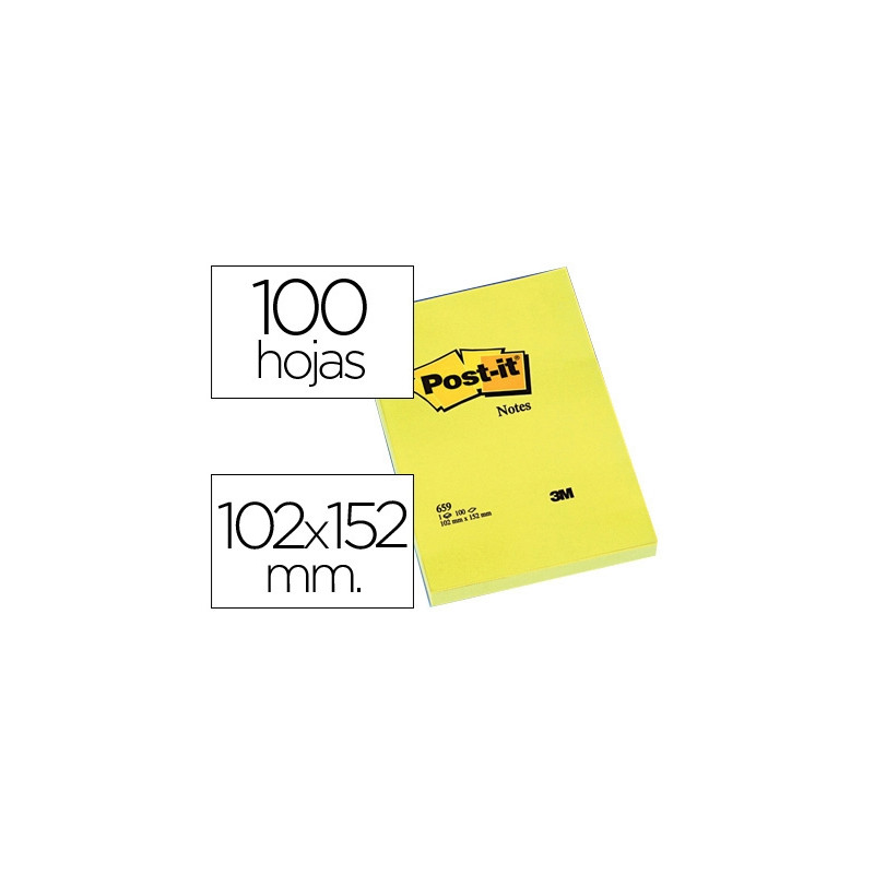 BLOC DE NOTAS ADHESIVAS QUITA Y PON POST-IT 102X152 MM CON 100 HOJAS 659