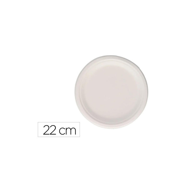 PLATO FIBRA CAÑA AZUCAR BUNZL BIODEGRADABLE 22 CM DIAMETRO COLOR BLANCO PAQUETE DE 50 UNIDADES