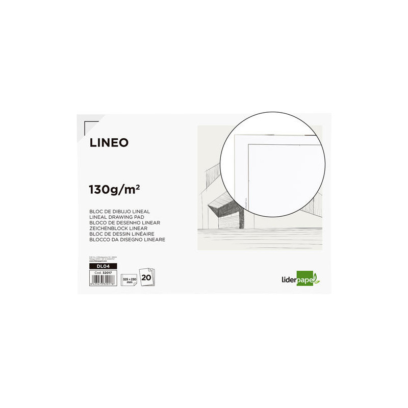 BLOC DIBUJO LIDERPAPEL LINEAL ENCOLADO 230X325MM 20 HOJAS 130 GR/M2 CON RECUADRO