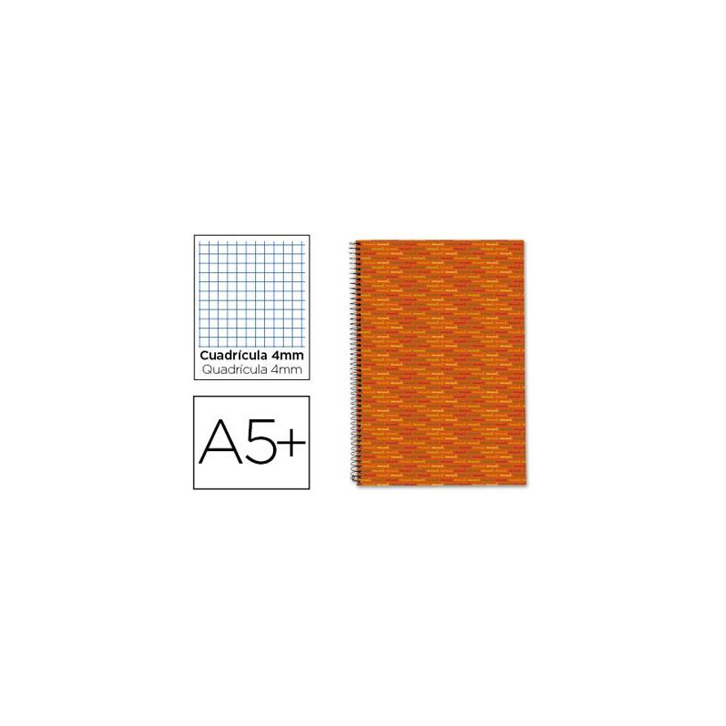 CUADERNO ESPIRAL LIDERPAPEL CUARTO MULTILIDER TAPA FORRADA 80H 80 GR CUADRO 4MM CON MARGEN NARANJA