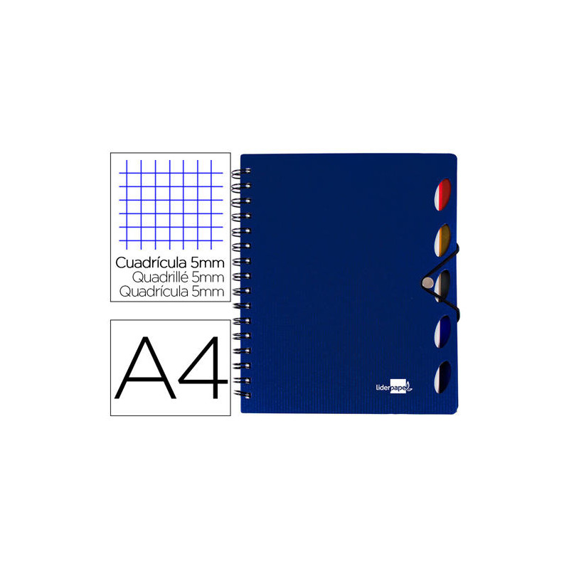 CUADERNO ESPIRAL LIDERPAPEL A4 MICRO EXECUTIVE TAPA PLASTICO 100H 80 GR CUADRO 5MM 5 SEPARADORES CON