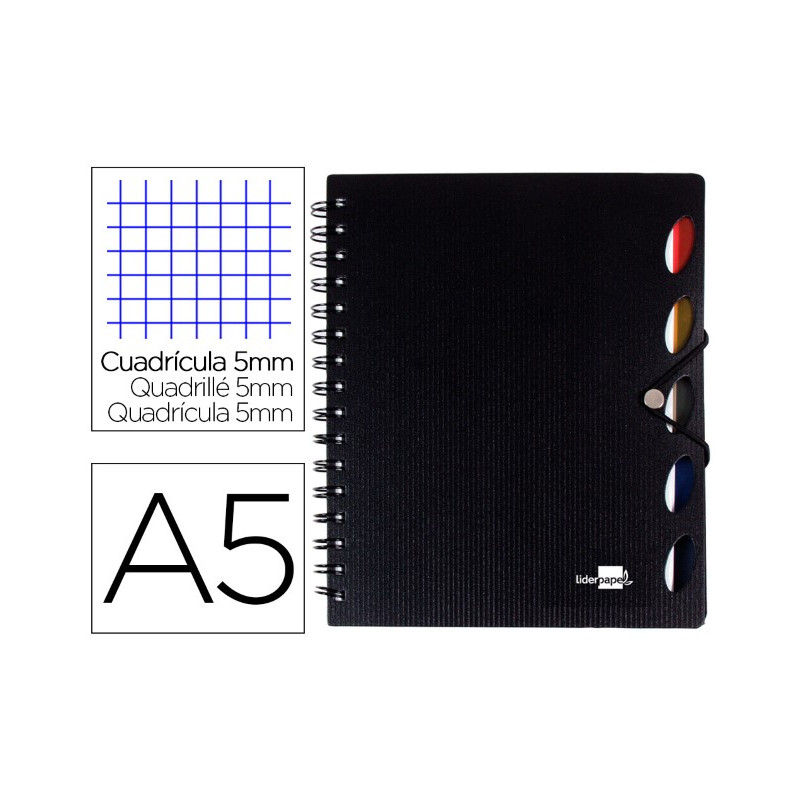 CUADERNO ESPIRAL LIDERPAPEL A5 MICRO EXECUTIVE TAPA PLASTICO 100H 80 GR CUADRO 5MM 5 SEPARADORES CON
