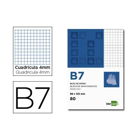 BLOC NOTAS LIDERPAPEL CUADRO 4MM B7 80 HOJAS 60G/M2 PERFORADO BLOC NOTAS LIDERPAPEL CUADRO 4MM B7 80 HOJAS 60G/M2 PERFORADO