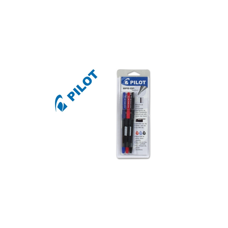 BOLIGRAFO PILOT BPS-GP AZUL -SUJECION DE CAUCHO TINTA BASEDE ACEITE CON CAPUCHON -BLISTER DE 3 SURTI
