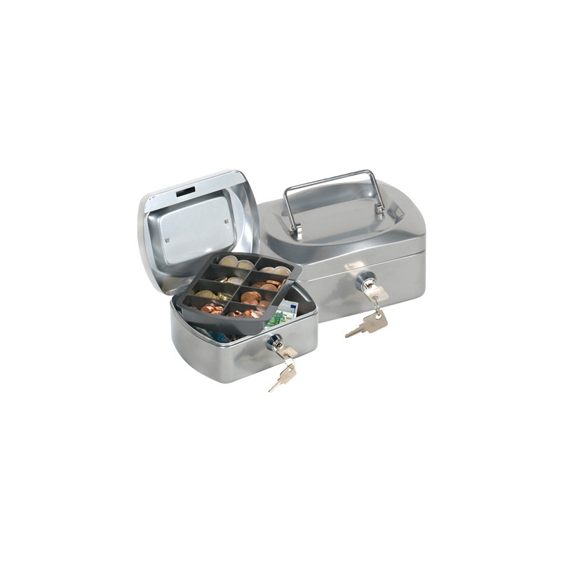 CAJA CAUDALES Q-CONNECT 6" 152X115X80 MM PLATA CON PORTAMONEDAS