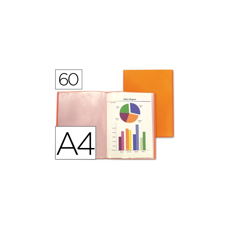 CARPETA LIDERPAPEL ESCAPARATE 47071 60 FUNDAS POLIPROPILENO TRASLUCIDA DIN A4 NARANJA FROSTY