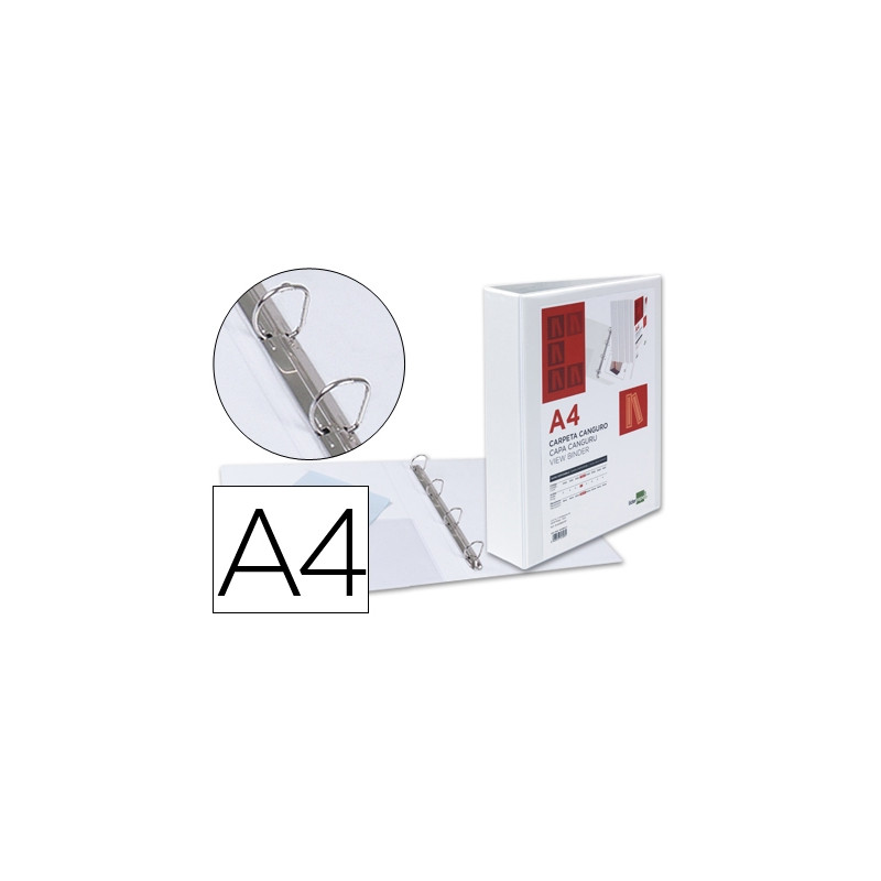 CARPETA CANGURO 4 ANILLAS MIXTAS 40MM LIDERPAPEL A4 PLASTICO COLOR BLANCO