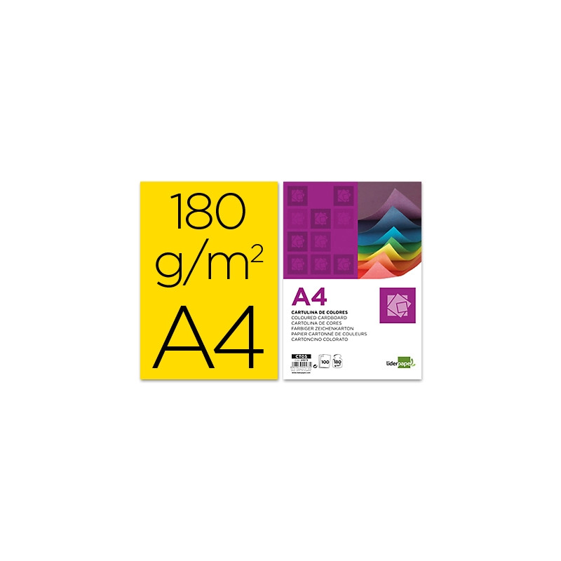 CARTULINA LIDERPAPEL A4 180G/M2 AMARILLO