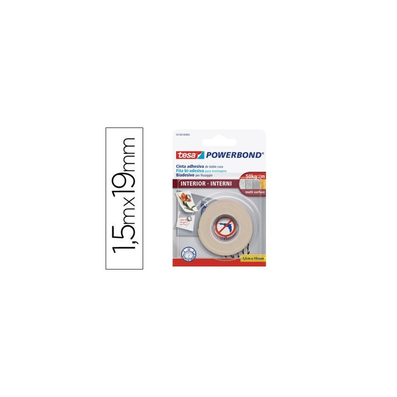 CINTA DOBLE CARA TESA INTERIORES 1,5 MT X 19 MM