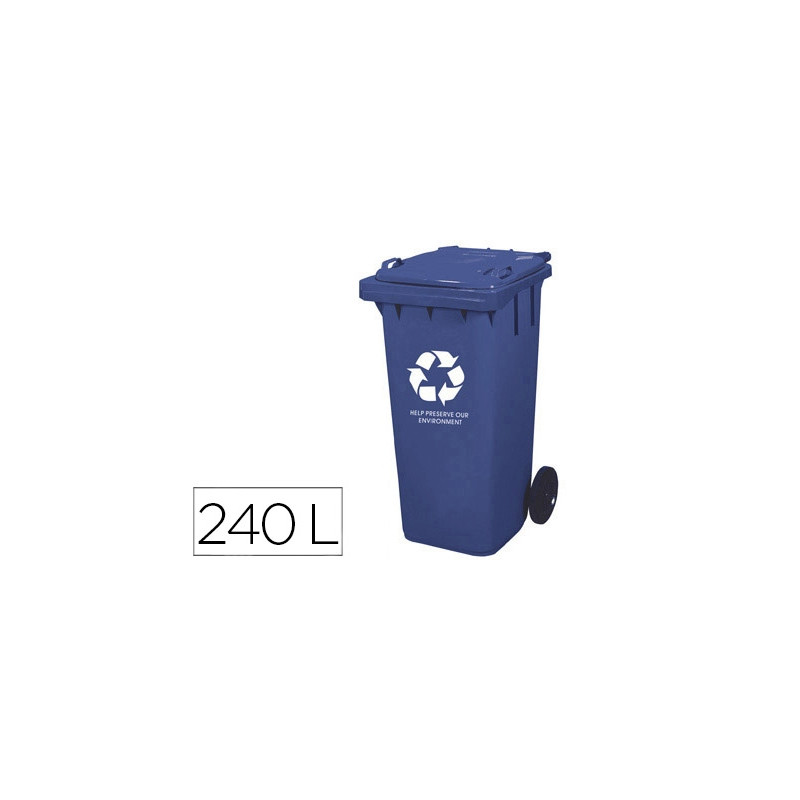 PAPELERA CONTENEDOR Q-CONNECT PLASTICO CON TAPADERA 240L COLOR AZUL 1040X620X610 MM CON RUEDAS