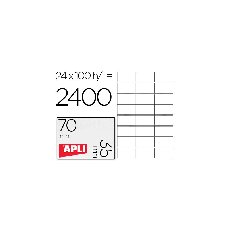 ETIQUETA ADHESIVA APLI 1272 TAMAÑO 70X35 MM FOTOCOPIAODRA LASER INK-JET CAJA CON 100 HOJAS DIN A4