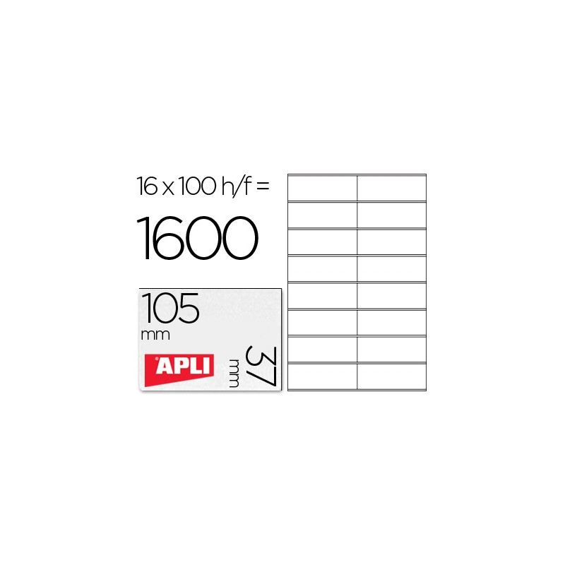 ETIQUETA ADHESIVA APLI 1274 TAMAÑO 105X37 MM FOTOCOPIADORA LASER INK-JET CAJA CON 100 HOJAS DIN A4