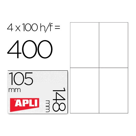 ETIQUETA ADHESIVA APLI 1280 TAMAÑO 105X148 MM PARA FOTOCOPIADORA LASER INK-JET CAJA CON 100 HOJAS DI ETIQUETA ADHESIVA APLI 1280 TAMAÑO 105X148 MM PARA FOTOCOPIADORA LASER INK-JET CAJA CON 100 HOJAS DI