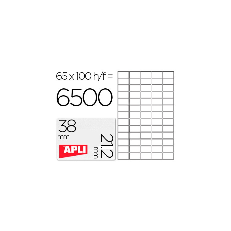 ETIQUETA ADHESIVA APLI 1283 TAMAÑO 38X21.2MM PARA FOTOCOPIADORA LASER INK-JET CAJA CON 100 HOJAS DIN
