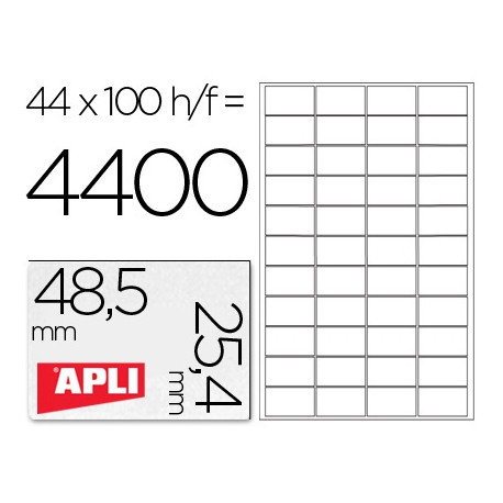 ETIQUETA ADHESIVA APLI 1285 TAMAÑO 48,5X25,4 MM PARA FOTOCOPIADORA LASER INK-JET CAJA CON 100 HOJAS 