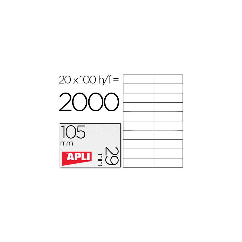 ETIQUETA ADHESIVA APLI 1299 TAMAÑO 105X29 MM PARA FOTOCOPIADORA LASER INK-JET CAJA CON 100 HOJAS DIN