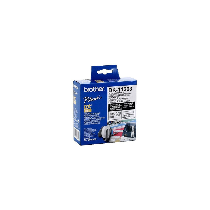 ETIQUETA ADHESIVA BROTHER DK11203 -TAMAÑO 17X87 MM PARA IMPRESORAS DE ETIQUETAS QL -300 ETIQUETAS-