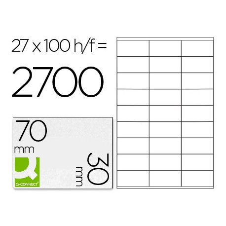 ETIQUETA ADHESIVA Q-CONNECT KF10642 TAMAÑO 70X30 MM FOTOCOPIADORA LASER INK-JET CAJA CON 100 HOJAS D