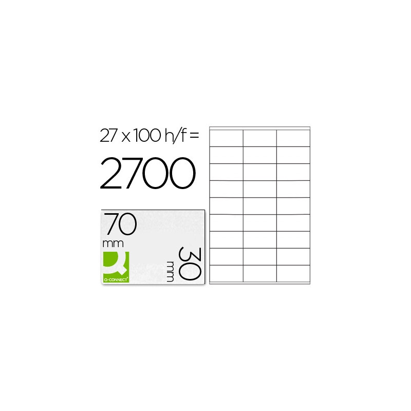 ETIQUETA ADHESIVA Q-CONNECT KF10642 TAMAÑO 70X30 MM FOTOCOPIADORA LASER INK-JET CAJA CON 100 HOJAS D