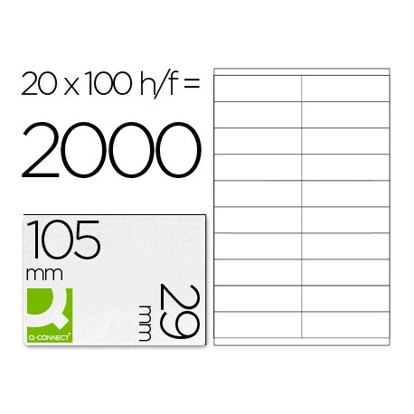 ETIQUETA ADHESIVA Q-CONNECT KF26093 TAMAÑO 105X29 MM FOTOCOPIADORA LASER INK-JET CAJA 100 H DIN A4 E