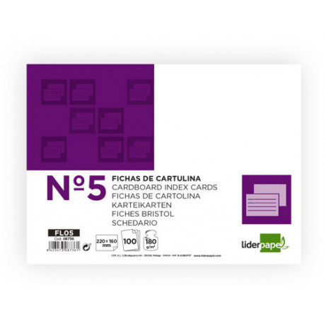 FICHA LIDERPAPEL LISA N5 160X220MM PAQUETE DE 100 180G FICHA LIDERPAPEL LISA N5 160X220MM PAQUETE DE 100 180G