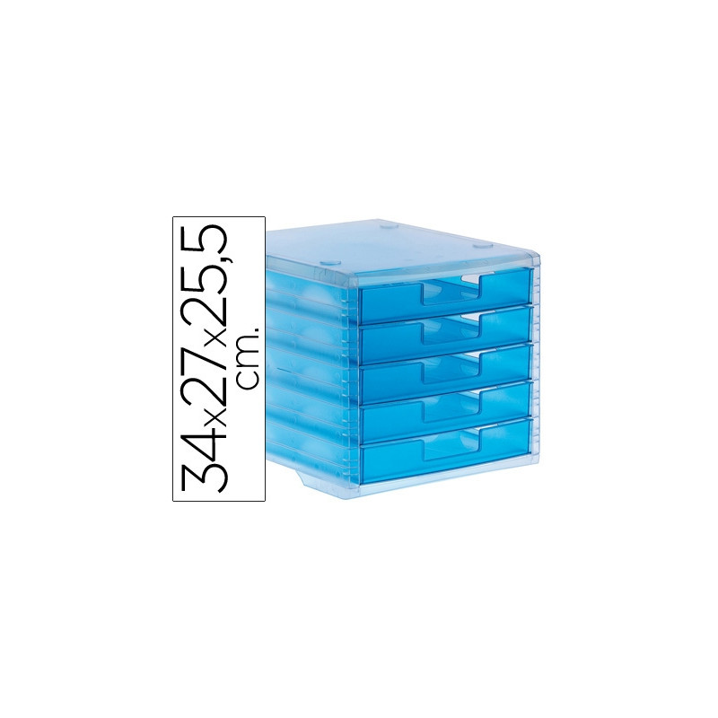 FICHERO CAJONES DE SOBREMESA ARCHIVO 2000 340X270X260 MM APILABLES 5 CAJONES AZUL MAR TRANSLUCIDO