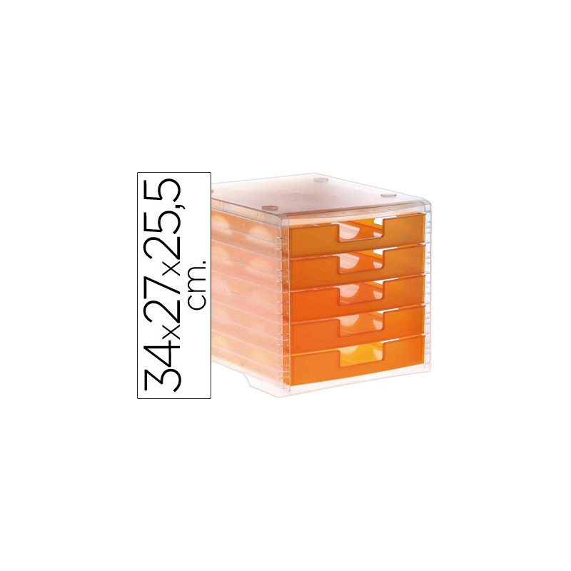 FICHERO CAJONES DE SOBREMESA ARCHIVO 2000 340X270X260 MM APILABLES 5 CAJONES NARANJA MANDARINA TRANS