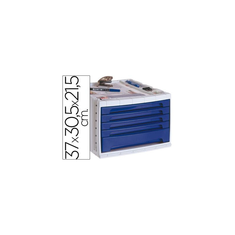FICHERO CAJONES DE SOBREMESA ARCHIVO 2000 305X370X215 MM BANDEJA ORGANIZADORA SUPERIOR 5 CAJONES AZU