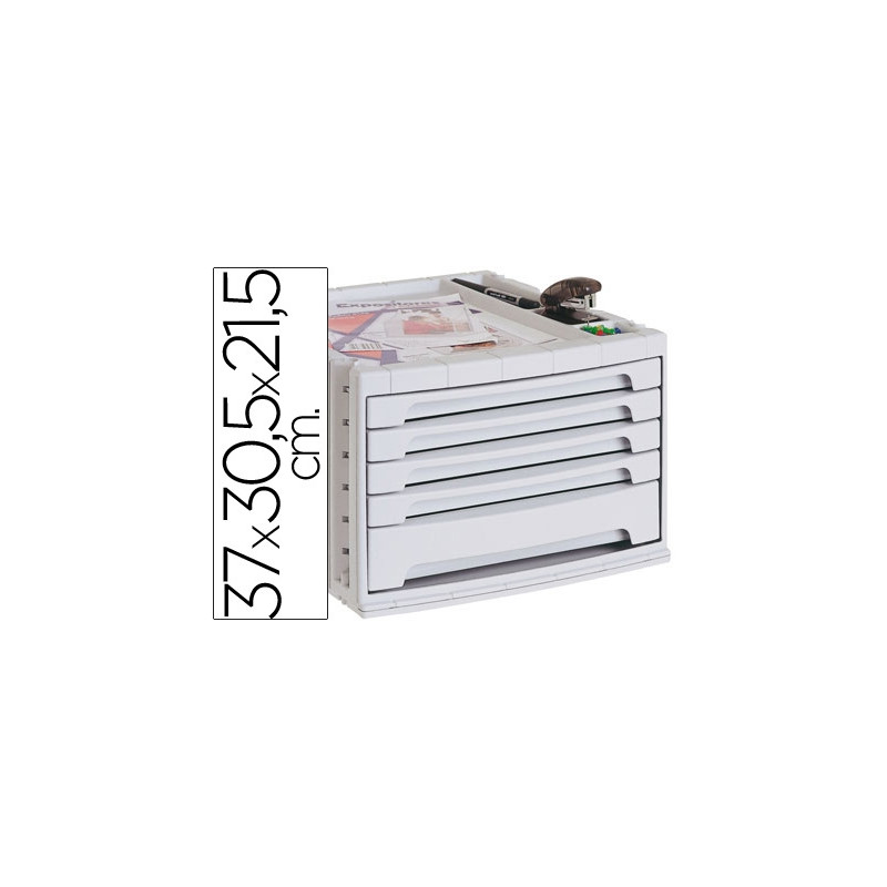 FICHERO CAJONES DE SOBREMESA ARCHIVO 2000 305X370X215 MM BANDEJA ORGANIZADORA SUPERIOR 5 CAJONES GRI