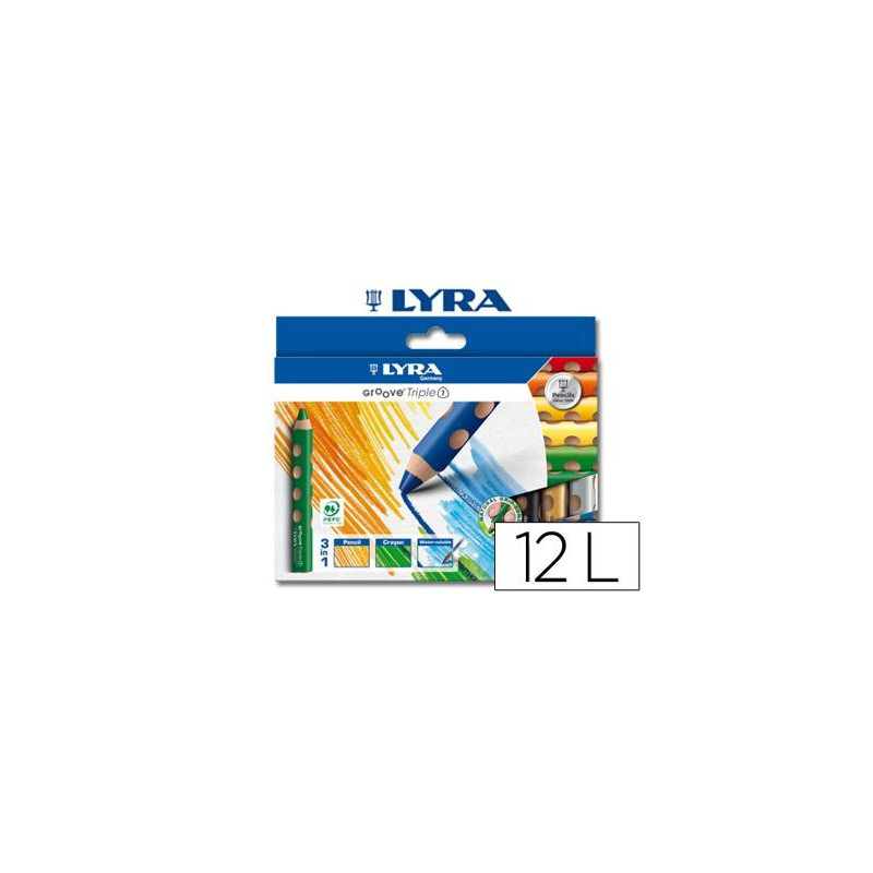 LAPICES DE COLORES ACUARELABLES LYRA GROOVE TRIANGULAR MINAS 10 MM CAJA DE 12 COLORES SURTIDOS