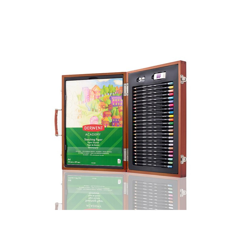 ESTUCHE DE PINTURA DERWENT ACADEMY MADERA LAPICES DE COLORES 27 PIEZAS