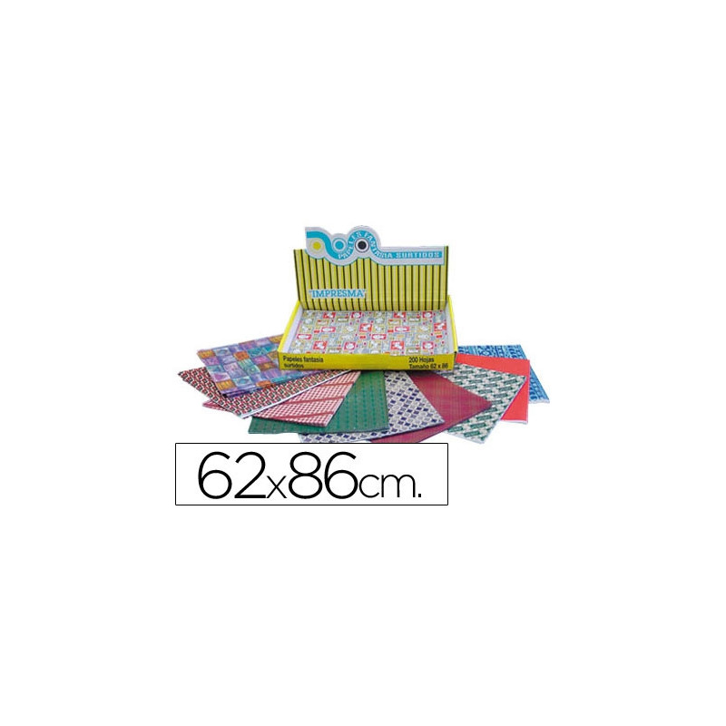 PAPEL DE REGALO IMPRESMA 62X86 CM CAJA DE 200 HOJAS DISEÐOS SURTIDOS GRAMAJE 40G/M2