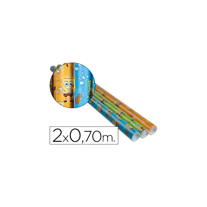 PAPEL DE REGALO INFANTIL BOB ESPONJA ROLLO ANCHO 70 CM LONGITUD 2 MT DISEÐOS SURTIDOS GRAMAJE 60 GR