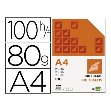 PAPEL LIDERPAPEL A4 8OG/M2 LISO PAQUETE DE 100 HOJAS + 10 HOJAS GRATIS PAPEL LIDERPAPEL A4 8OG/M2 LISO PAQUETE DE 100 HOJAS + 10 HOJAS GRATIS