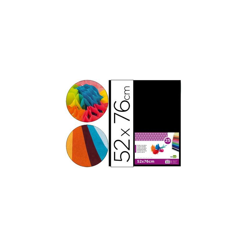 PAPEL SEDA LIDERPAPEL NEGRO 52X76 CM 18 GR PAQUETE DE 25 HOJAS