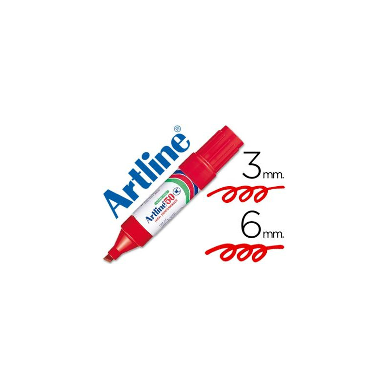 ROTULADOR ARTLINE MARCADOR PERMANENTE EK-50 ROJO -PUNTA BISELADA 6 MM -PAPEL METAL Y CRISTAL
