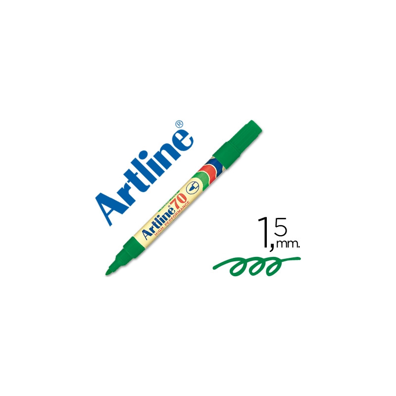 ROTULADOR ARTLINE MARCADOR PERMANENTE EK-70 VERDE PUNTA REDONDA 1.5 MM PAPEL METAL Y CRISTAL