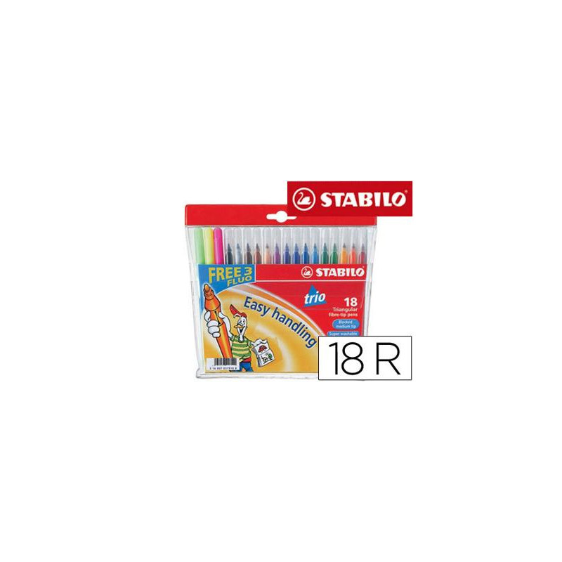 ROTULADOR ESCOLAR STABILO TRIO A-Z BOLSA DE 18 UNIDADES COLORES SURTIDOS