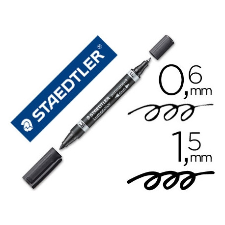 ROTULADOR STAEDTLER LUMOCOLOR PERMANENTE DUO 348 NEGRO PUNTA F 0,6 MM PUNTA M 1,5 MM ROTULADOR STAEDTLER LUMOCOLOR PERMANENTE DUO 348 NEGRO PUNTA F 0,6 MM PUNTA M 1,5 MM