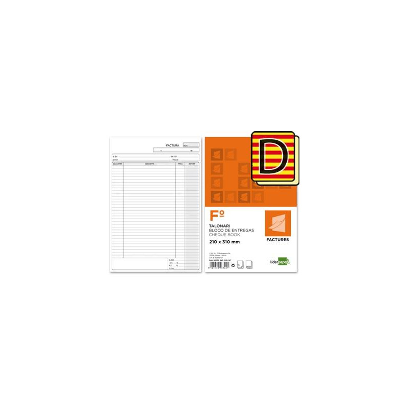 TALONARIO LIDERPAPEL FACTURAS FOLIO ORIGINAL Y COPIA T223 CON I.V.A. TEXTO EN CATALAN