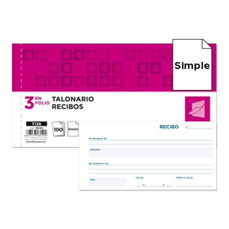 TALONARIO LIDERPAPEL RECIBOS 3/F ORIGINAL T136 SIN MATRIZ TALONARIO LIDERPAPEL RECIBOS 3/F ORIGINAL T136 SIN MATRIZ