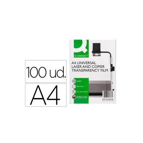 TRANSPARENCIA Q-CONNECT DIN A4 KF26066 PARA FOTOCOPIADORA TRATADA DOS CARAS CAJA DE 100 HOJAS
