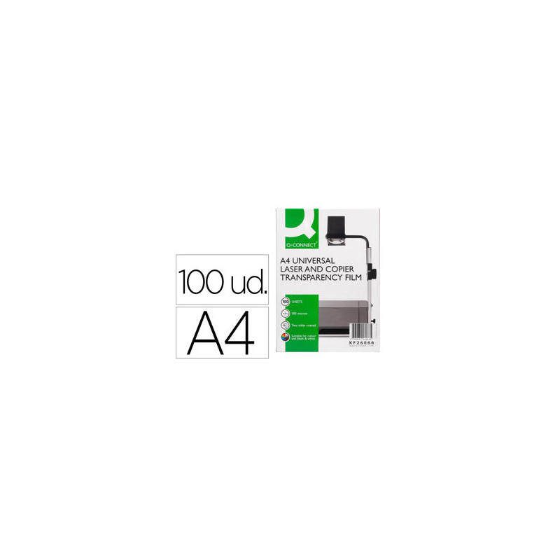 TRANSPARENCIA Q-CONNECT DIN A4 KF26066 PARA FOTOCOPIADORA TRATADA DOS CARAS CAJA DE 100 HOJAS