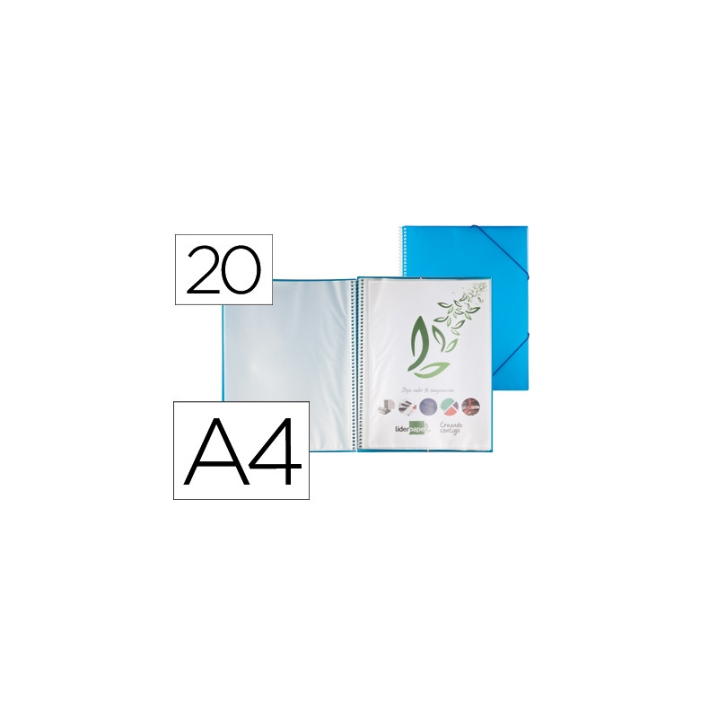CARPETA LIDERPAPEL ESCAPARATE CON ESPIRAL 20 FUNDAS POLIPROPILENO DIN A4 AZUL